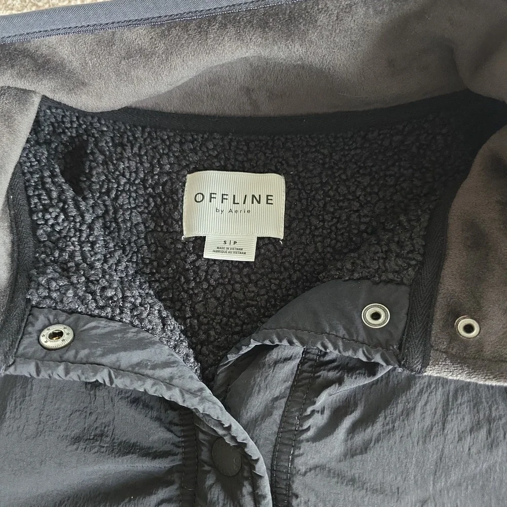 Offline By Aerie Fluff Love Quarter Snap Sherpa Jacket Black Size S - Picture 12 of 12